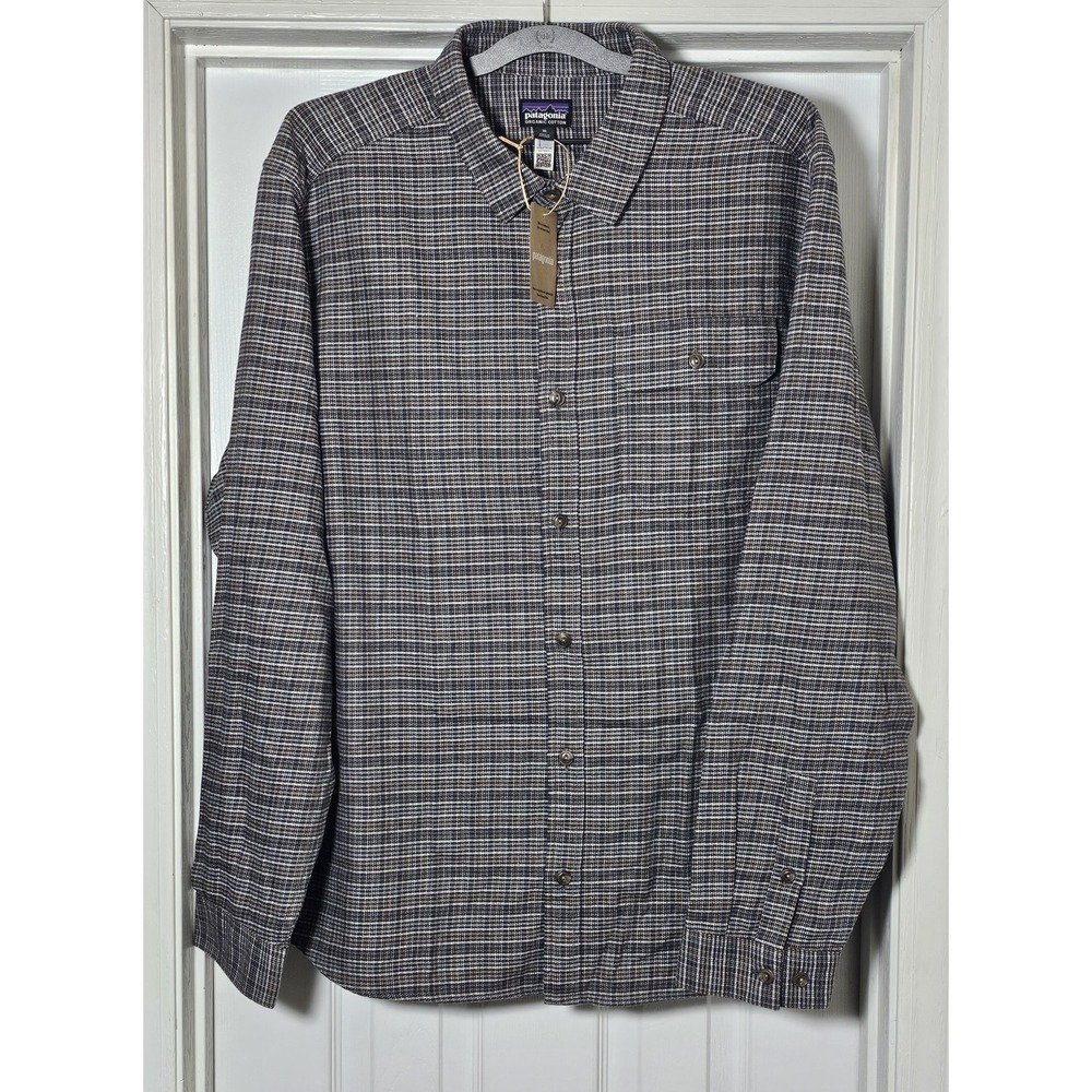 Patagonia Fjord Flannel Shirt Men's XL Long Sleeve Organic Cotton Noble Gray